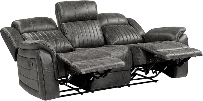 Lexicon Recliner Living Room Set, Home Theater Seating, Manual Polished Microfiber Upholstery Sofas, RV Couch Including Double Recliner Sofa, Loveseat and Chair, 3-Piece Set, Brownish Gray