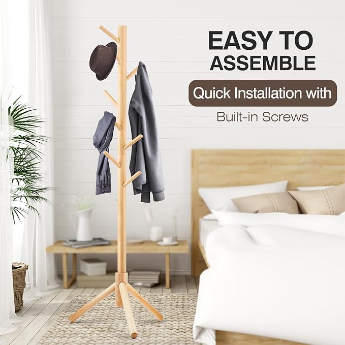 WANGMUXIA 2 PCS Coat Rack, Freestanding Coat Rack with 8 Hooks and 3 Adjustable Size Tree Coat Racks for Bedroom, Hallway, Entrance, Office, for Hats, Coats, Scarves, Handbags - Image 6