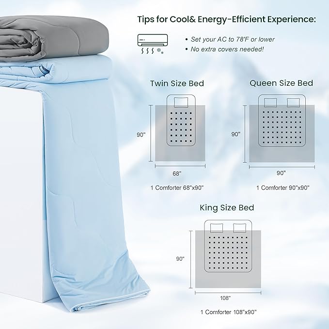 Love's cabin Cooling Comforter Twin, Double Sided Cooling Blankets for Hot Sleepers, Q-Max>0.4 Instant Cool-to-Touch, 2X Breathable & Moisture-Wicking, Oeko-TEX Certified, 68"x90" Grey