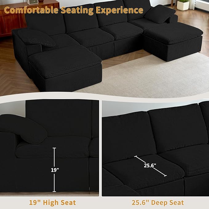 108” Modern Boneless Cloud Couch, Modular L Shaped Sectional Sofa with Convertible Ottoman for Living Room, High-Resilience Memory Foam Couch with Deep Seats, Chenille Soft Cushions, No Assembly