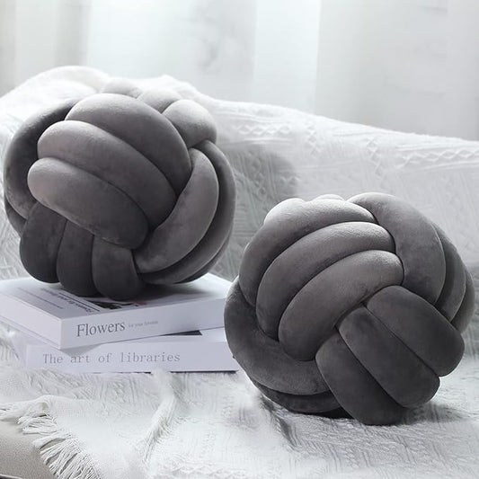 Namalu 2 Pcs Soft Knot Pillow Ball, Decorative Round Throw, Soft Knotted Plush Pillows, Handmade Stuffed Ball Pillows Cushion for Bedroom Sofa Couch Home Decor(10.6 Inches,Dark Gray)