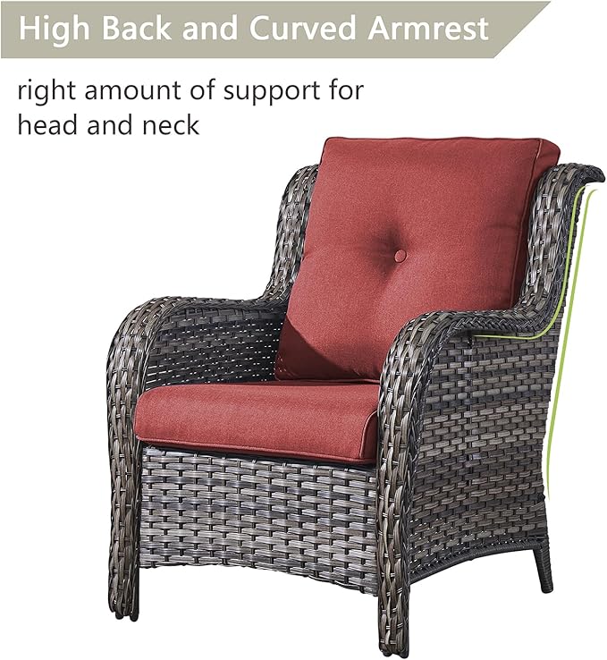 Rilyson Wicker Patio Furniture Chairs Set - 7 Piece Rattan Outdoor Sectional Conversation Sets with 1 Sofa,4 Armrest Chairs and 2 Ottomans for Porch Deck Garden(Mixed Grey/Red)