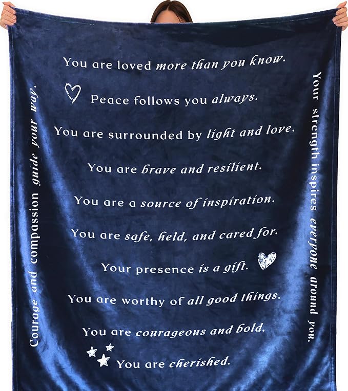 Compassion Blanket (Brand)- Strength Courage Super Soft Warm Hugs, Get Well Gift Blanket Plush Healing Thoughts Positive Energy Love & Hope (Blue, 50 x 60 Fleece)
