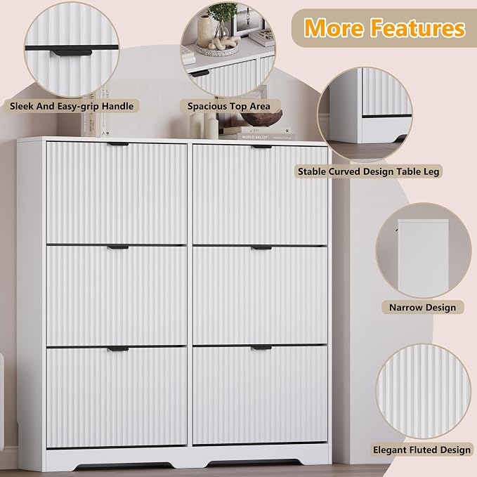 BORNOON Large Shoe Cabinet for Entryway, Tall Narrow Shoe Storage Cabinet with 6 Flip Drawers and Adjustable Shelves, Shoe Rack Cabinet Organizer for Hallway, Foyer, Small Apartment - Image 4