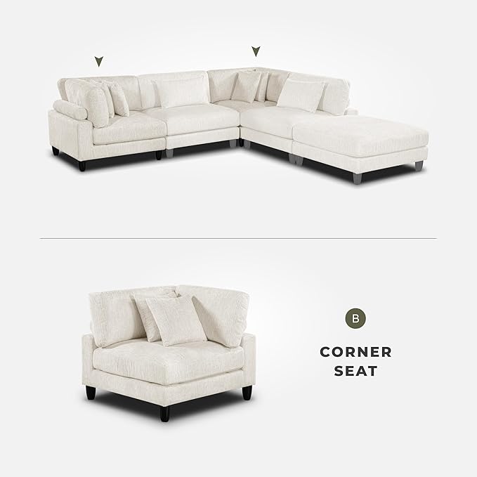 Lexicon Modular Sectional Sofa for Living Room, Microfiber Upholstery Corner Seat with 2 Pillows, Units of Modular Sectional Couch, Upholstered Chair for Customizable Sectional Sofa Couch, Beige
