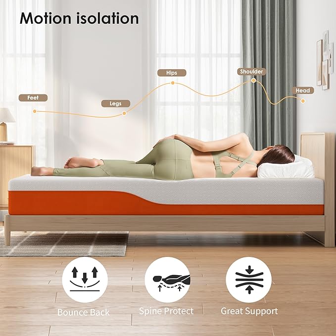 10 Inch Twin Size Mattress for Dorms, Daybeds, Living Room, Guest Rooms, Gel Memory Foam Mattress, Medium Firm, Removable Washable Cover