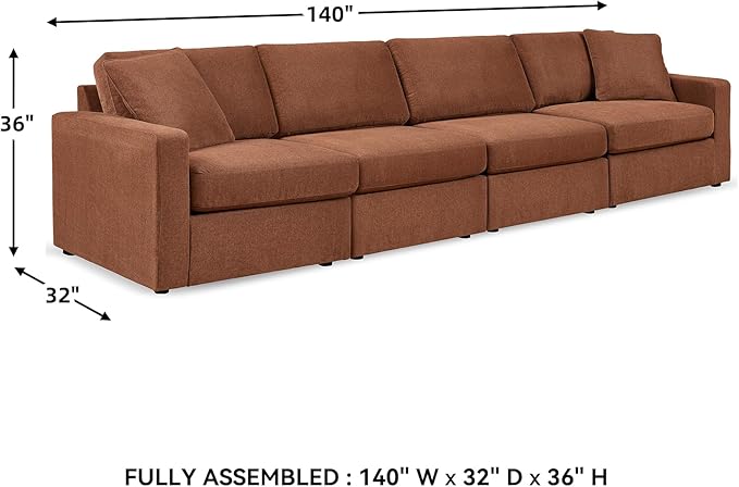 Signature Design by Ashley Modmax Urban Modular Stain Resistant 4-Piece Sofa with Reversible Cushions and 2 Accent Pillows, Orange