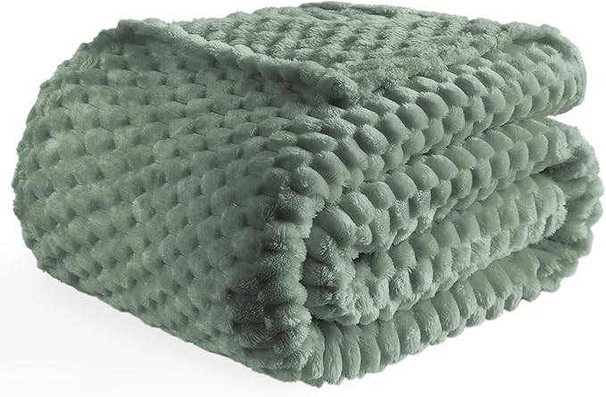 Bnuitland Sage Green Flannel Throw Twin Size Blanket (60X80 inches), 300 GSM Fleece Cozy Warm Soft Home Decor Lightweight Bed Blanket for Adults, Suitable for All Seasons.