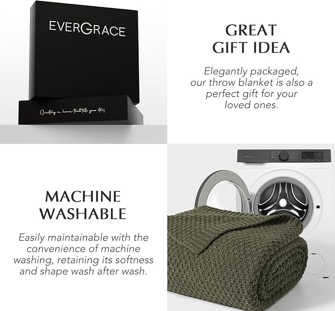 EVERGRACEHOME Chunky Polyester Knit Throw Blanket for Couch, Soft Luxurious Oversized King Moss Stitch Blanket for Bed, Large Cozy Farmhouse Knitted Throw for Sofa, Olive Green, 92" x 108"