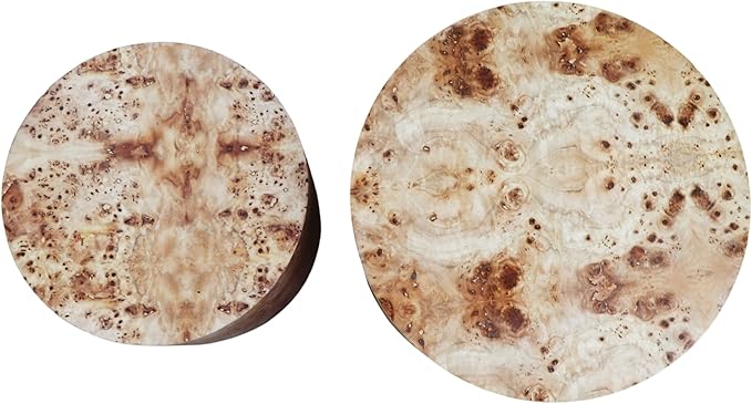 Nesting Coffee Table Set of 2 for Living Room, Modern Round Wooden Circle Accent Side Tables for Small Spaces, Bedroom, Balcony, Office, Natural Burl Finish (19"+15")