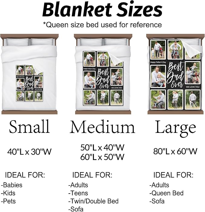 Printwoo Gifts for Dad Custom Blankets with Photo, Personalized Photo Blankets Fathers Day Personalized Gifts for Dad from Daughter Son Customized Blanket with Picture