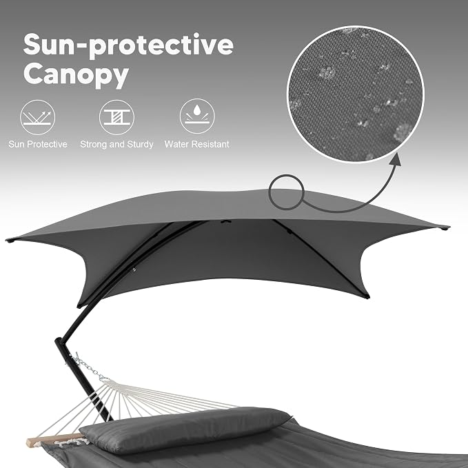 SUNCREAT Hammocks Standing Patio Hammock with Canopy, Portable Hammock with Stand Foldable, Patent Pending, Dark Gray - Image 3