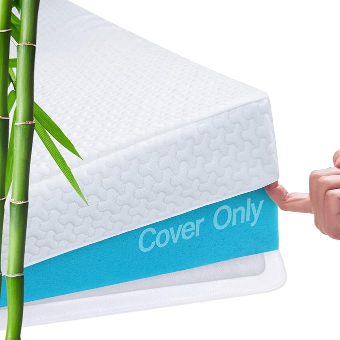Mattress Topper Cover Full XL Size (Only Cover) 3 Inch Mattress Protector Cooling Rayon Zippered Mattress Encasement with Adjustable Straps for Latex Mattress Topper Memory Foam Cover