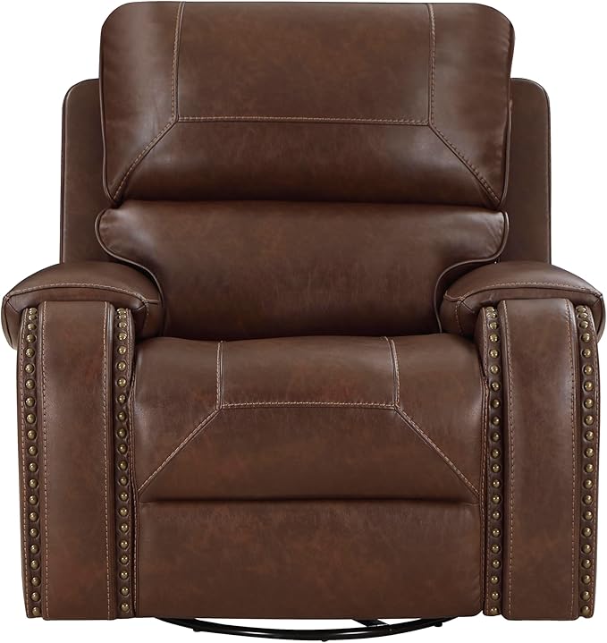 Lexicon Monet Breathable Faux Leather Swivel Glider Reclining Chair, Brown
