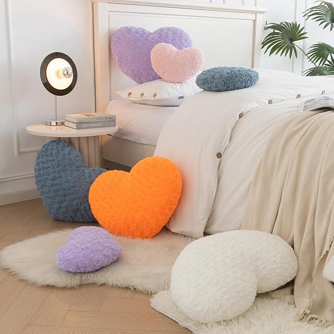 Heart Pillow, Soft Heart Shaped Pillow with Room Decorative Throw Pillows for Bed Couch Chair Sofa, Heart Shaped Cute Throw Pillow Cushion for Bedroom Living Room (Lavender, Mini 12.9" x 9.8")