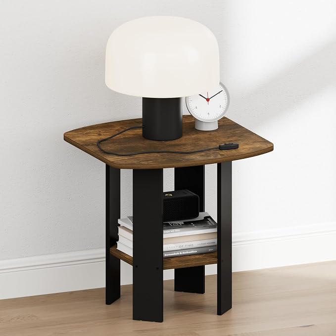 Furinno TIDUR Night Stand, 2-Tier Open Shelf Design Nightstand with Storage Shelf, Round Corner Bedside Table, End Table, Side Table, for Bedroom, Closet, Dorm, Amber Pine - Image 3