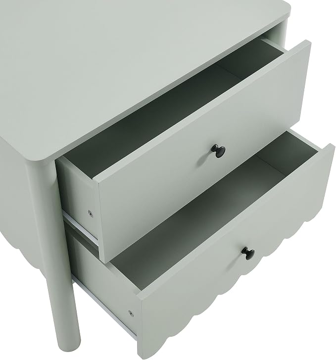Modway Emmeline Scalloped 2-Drawer Nightstand in Sage - Image 8