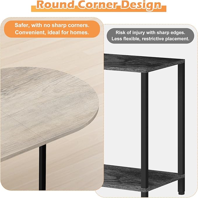 ETELI Round Coffee Table for Small Space Farmhouse Oval Coffee Table with 2-Tier Shelf Circle Center Tea Table for Living Room, Grey