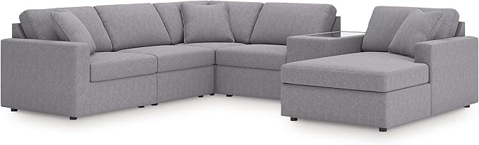 Signature Design by Ashley Contemporary Modmax Stain Resistant U-Shape Left-Arm Facing 6-Piece Sectional with Chaise, Storage Console and Reversible Cushion, Gray