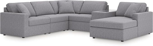 Signature Design by Ashley Contemporary Modmax Stain Resistant U-Shape Left-Arm Facing 6-Piece Sectional with Chaise, Storage Console and Reversible Cushion, Gray