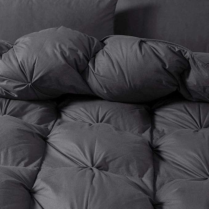 Luxurious Heavyweight Goose Down Feather Fiber Comforter Duvet Insert, Exquisite Gray Pinch Pleat Design, Super King 120 x 120, Premium Baffle Box 100% Egyptian Cotton, 85 oz Fill Weight