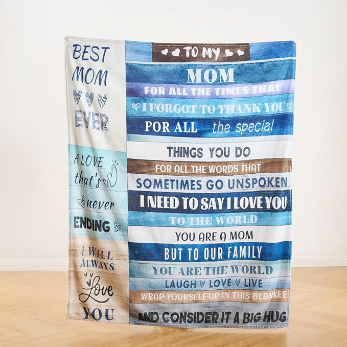 Blue Mother?€?s Day Blanket Gift for Mom ?€? Soft Cozy Fleece Throw, Warm Inspirational Blanket for Mother, Birthday Gifts for Mom from Daughter & Son, Holiday, 50x60 inch