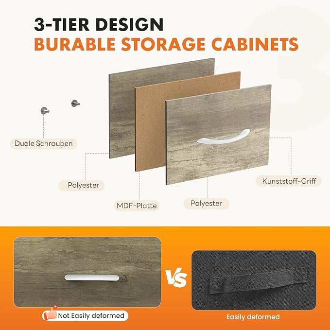 Sweetcrispy 8 Drawer Dresser for Bedroom Large Fabric Storage Tower Organizer Chest of Drawers with Metal Frame and Wooden Top for Nursery Closet Living Room Entryway, Oak Finish - Image 5