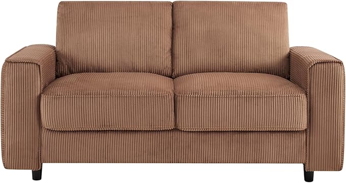 AC Pacific Derek 3 Piece Modern Corduroy Couches for Living Room, Tufted Sofas with Plush Upholstery, High-Density Foam, Sleek Black Legs, Durable Wooden Frame, Sofa, Loveseat and Chair Set, Brown