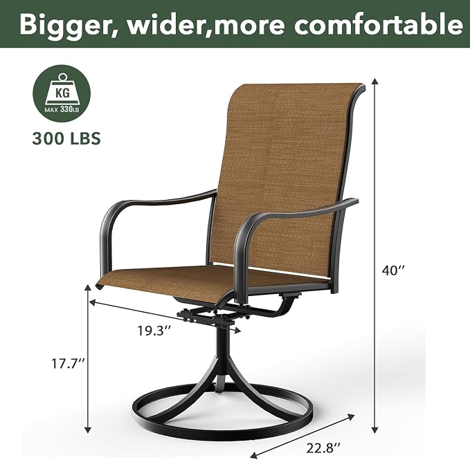 Anmutig 5-Piece Outdoor Dining Set, 35'' Square Table with 4 Swivel Chairs, All Weather Frame Furniture Set - Brown Style2 - Image 5
