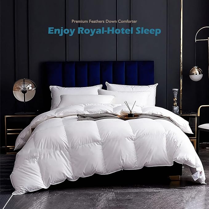 Cobnom® Luxury Organic Feather Down Comforter Twin Size, All-Season Duvet Insert, Fluffy High Fill-Power Down Feather Filled, 100% Cotton Cover, Medium Warm, Ivory White, 68x90 Inch