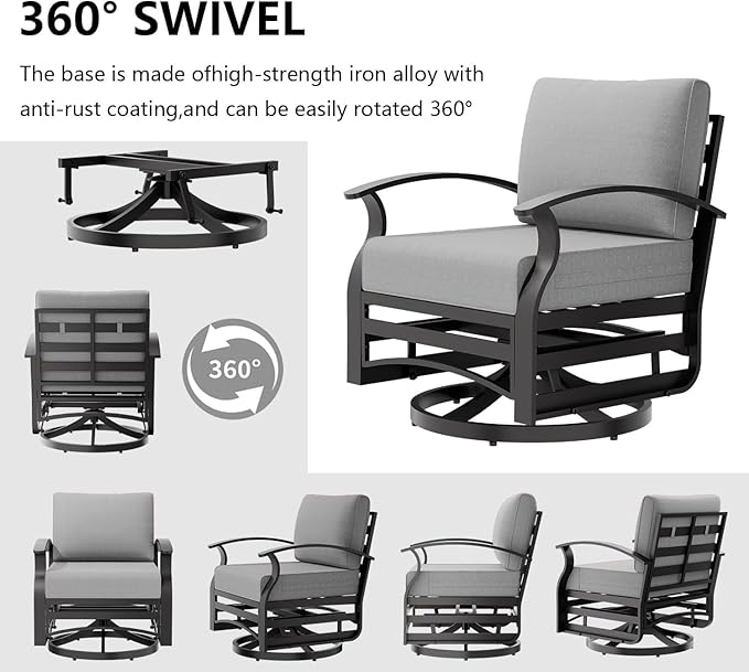 Patio Furniture Set 3-Piece Aluminum Armrest Sofa, All-Weather Patio Conversation Set with Tempered Glass Top Table & Removable Sponge Cushions for Backyard Poolside - Grey