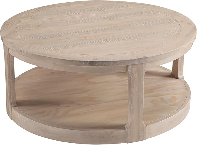 KEVINSPACE Round Coffee Table 40" Circle Coffee Table for Living Room 2-Tier Solid Wood Desktop Center Table Modern Design Accent Center Table Home Furniture for Bedroom, Home Office Oak