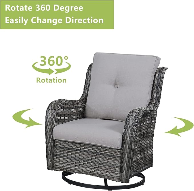 Rilyson Wicker Patio Furniture Set - 6 Piece Rattan Outdoor Sectional Conversation Sets with 2 Rocking Swivel Chairs,2 Ottomans and 2 Sofa for Porch Deck Garden(Mixed Grey/Grey)