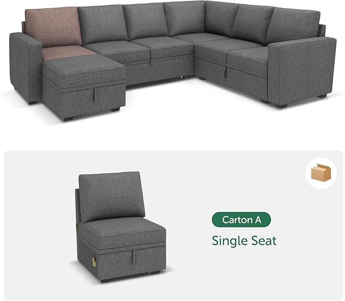 HONBAY Single Seat for Modular Sectional Sleeper Sofa with Pull Out Bed, Customizable Armless Chair for Sectional Couch, Dark Grey