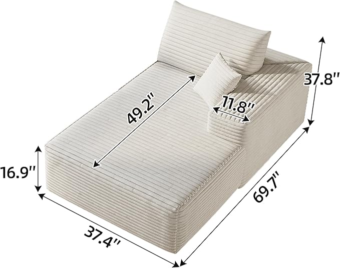 107" Corduroy Couch with Ottoman, Cloud Sectional U Shaped Sofa, Deep Seat Boneless Couches for Living Room Bedroom Apartment, Compressed Foam No Assembly Required, Right Facing Chaise, White