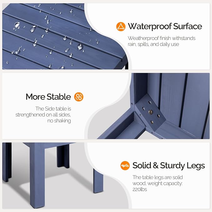 VINGLI Outdoor Wooden Side Table, Square Patio Side Table, Small Outdoor Table for Patio, Backyard, Garden, Poolside, Balcony, Adirondack Conversation End Table (Navy Blue) - Image 5