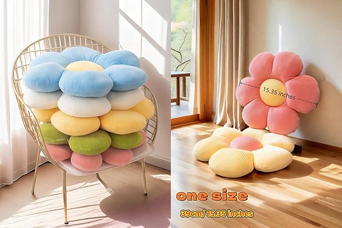 2Pcs Flower Pillow Preppy Cute Throw Pillows for Girls Aesthetic Room Decor Bedding, 15.35" Daisy Shaped Pink Floral Throw Pillow Decorative Cushion for Bedroom Sofa Couch Classroom