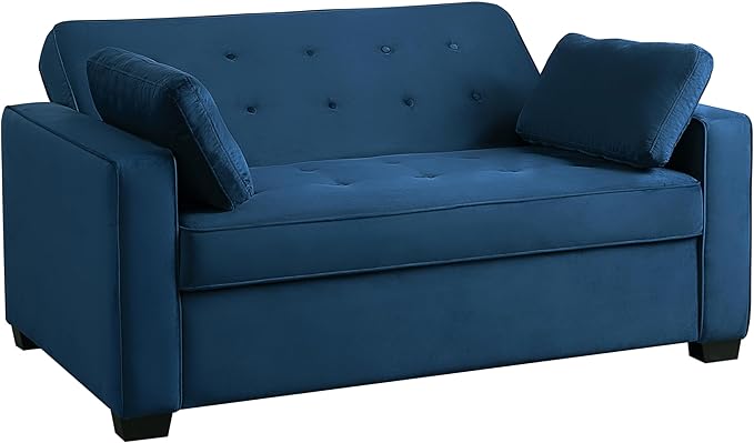 Serta Ainsley 66.5" Convertible Sleeper Loveseat, Full Size, Dreamcoil Comfort, Soft Velvet Fabric, Navy