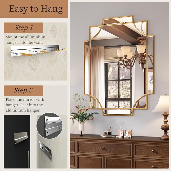 Kelly Miller Large Gold Decorative Mirror for Wall, 30"x40" Gold Bathroom Mirror Rectangle Vanity Wall Mirror Beveled for Master Bath Half Bath Living Room Bedroom Farmhouse Fireplace Hallway - Image 8