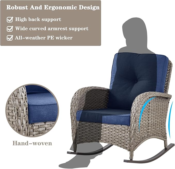 Belord 5 Piece Patio Rocking Chairs Furniture Set - Outdoor Wicker Furniture with Ottomans and Side Table, Rattan Conversation Bistro Set for Balcony Deck Porch