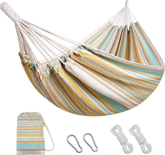 Brazilian Hammock with Tree Straps - Cotton Hammocks Portable Hammock with Carry Bag for Backyard, Porch, Outdoor and Indoor Use Yellow & Green by INNOSTAGE