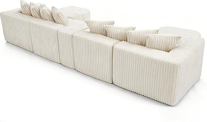 Oversized Cloud Modular Sectional Sofa Boneless Couch with Movable Ottomans,Free Combination Memory Foam Floor Couch with Charging Port & Cup Holders for Living Room | Coffee Table Board, Wireless Charge, No Assembly