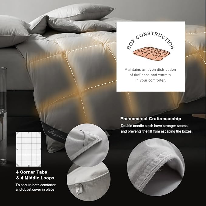 Royoliving Premium Feathers Down Duvet Insert Comforter California King Size Gray Heavyweight Thickened Winter Grey 100% Cotton Cover with Corner Tabs (108x98, 77 oz)