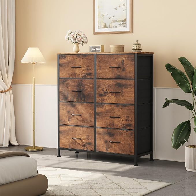Sweetcrispy Dresser for Bedroom with 8 Storage Drawers, Large Fabric Storage Tower Organizer, Chest of Drawers with Metal Frame Wooden Top for Closet, Living Room, Entryway,Brown - Image 2