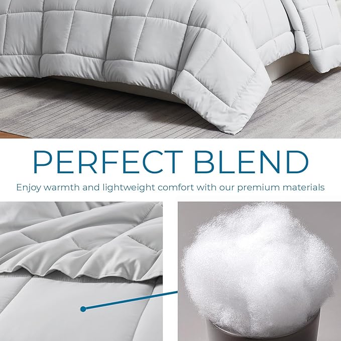 Nestl Quilted Down Alternative Comforter, All Season Twin XL Size, Light Grey Duvet Insert with Corner Tabs