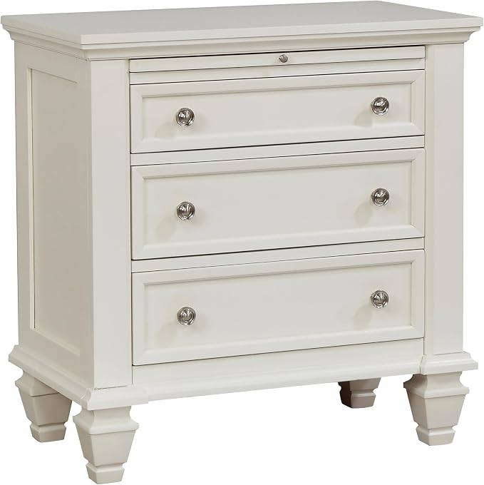 Coaster Home Furnishings - Sandy Beach - Wood - 3-Drawer Nightstand with Pull-Out Service Tray, Felt-Lined Top Drawer and Brushed Nickel Hardware - Bedroom - Cream White - 201302 by CoasterFineFurniture