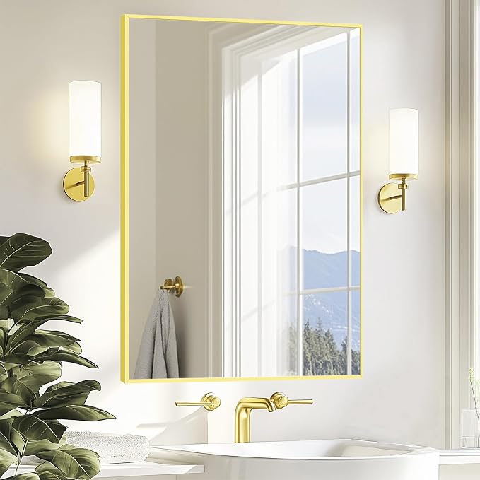 Sunniry Gold Mirror Bathroom, Bathroom Mirrors for Over Sink 24x36 inch, Rectangle Mirrors with Aluminum Metal Frame for Wall Décor, Living Room, Entryway, Bedroom. by Sunniry