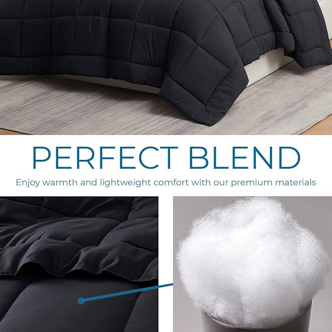 Nestl Comforter, Quilted Down Alternative - All Season Black, Twin Size Duvet Insert with Corner Tabs