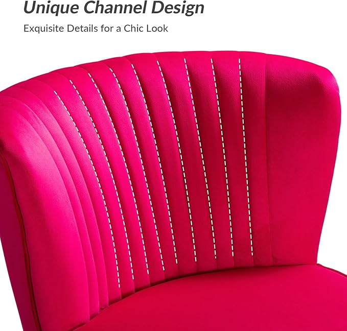 HULALA Home Velvet Accent Chair Set of 2, Modern Armless Upholstered Side Chair with Glam Gold Metal Legs for Vanity Living Room Bedroom - Fuchsia
