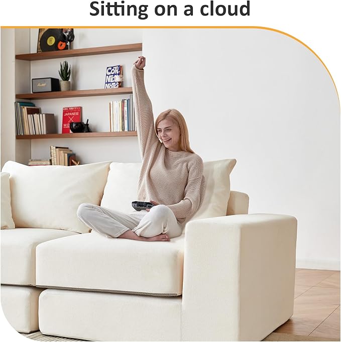 Modular Sectional Loveaeat Cloud Sofa, Boneless Couch with Non Slip Base, Modern Sleeper Sofa for Customizable Living Spaces, Cozy Modular Couch with L-Shape Chaise, Deep Seat & No Assembly, Beige